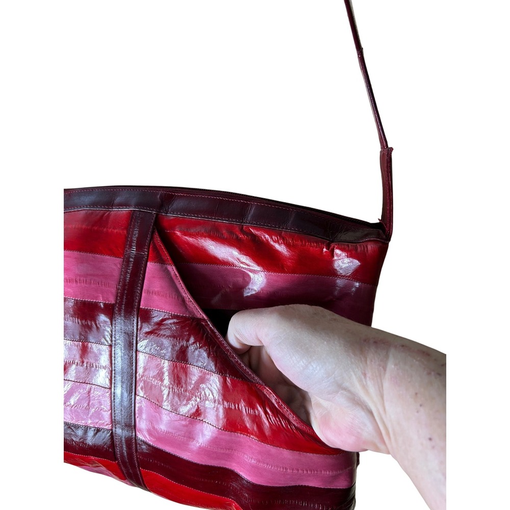 Vintage‎ Lee Sands Pink/ Red/ Burgandy  Eel Skin Leather Shoulder Bag Unique - Picture 5 of 15